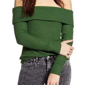 Bp. Off the Shoulder Neckline Knit Top Long Sleeves Green Pastures Medium NEW